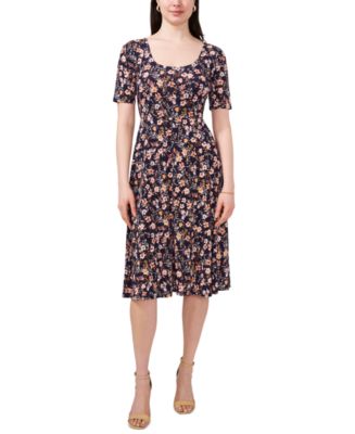 MSK Petite Floral Elbow-Sleeve Pullover Midi Dress - Macy's