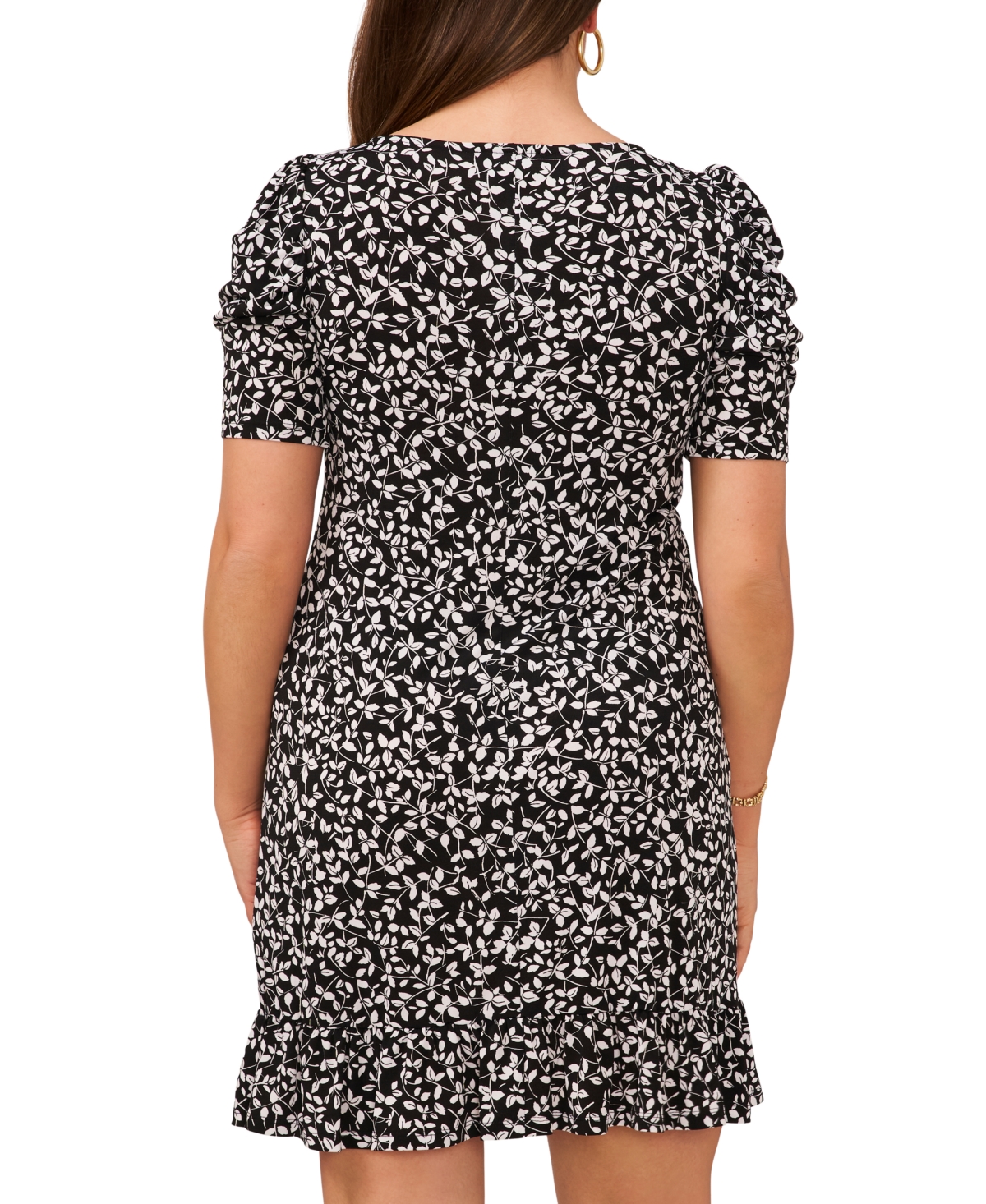 Shop Msk Petite Puff-sleeve Flounce-hem Shift Dress In Black,white