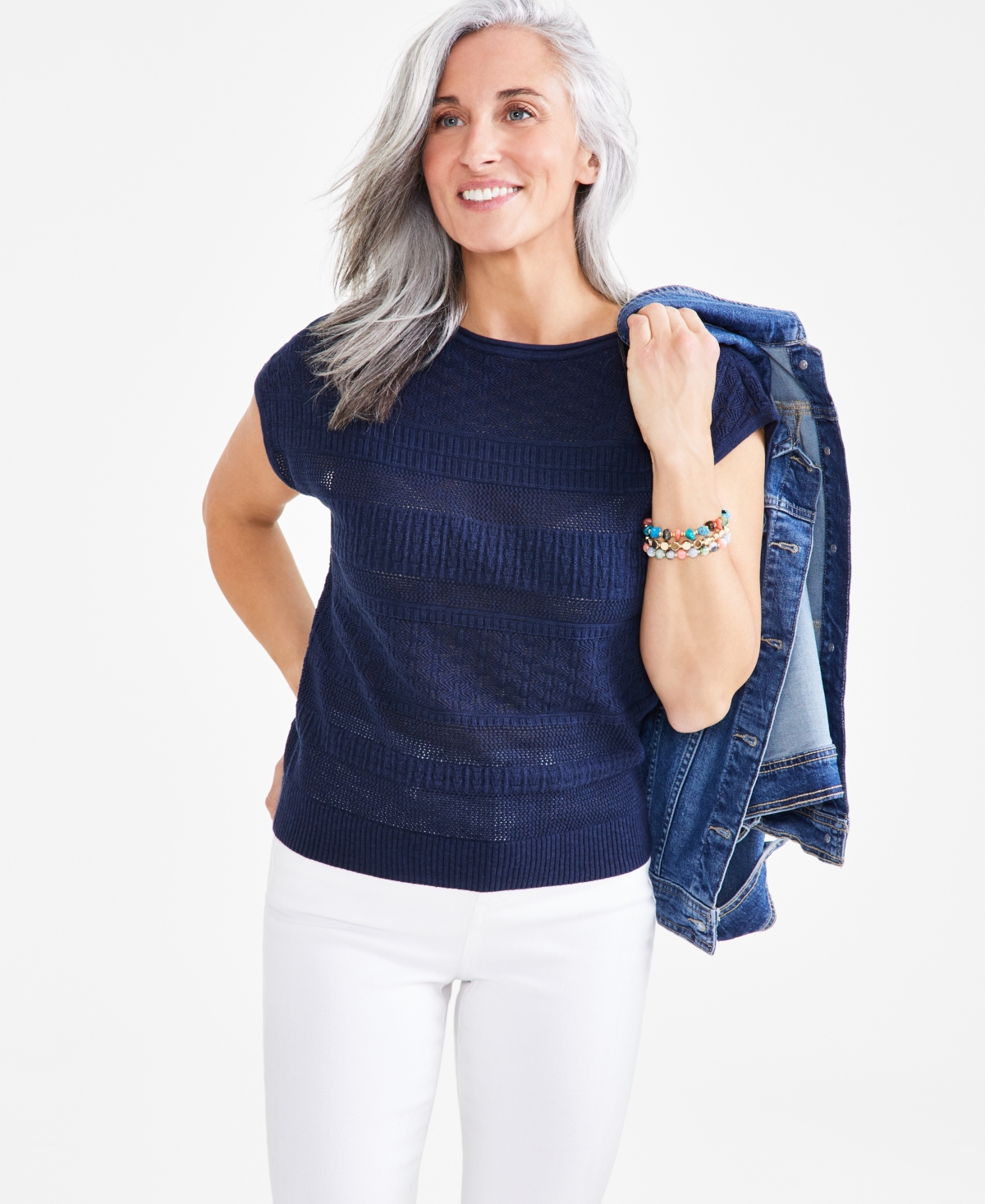 Style & Co Petite Boat-neck Dolman-sleeve Sweater, Created For Macy's In Industrial Blue