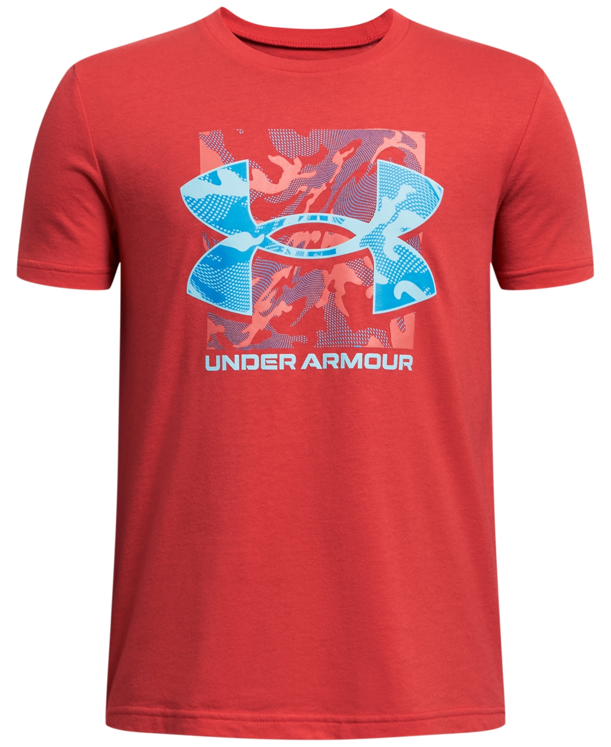 Shop Under Armour Big Boys Camouflage Box Logo Crewneck T-shirt In Red Solstice,capri