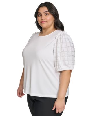 Plus Size Embellished Puff Sleeve Top, First&commat;Macy’s