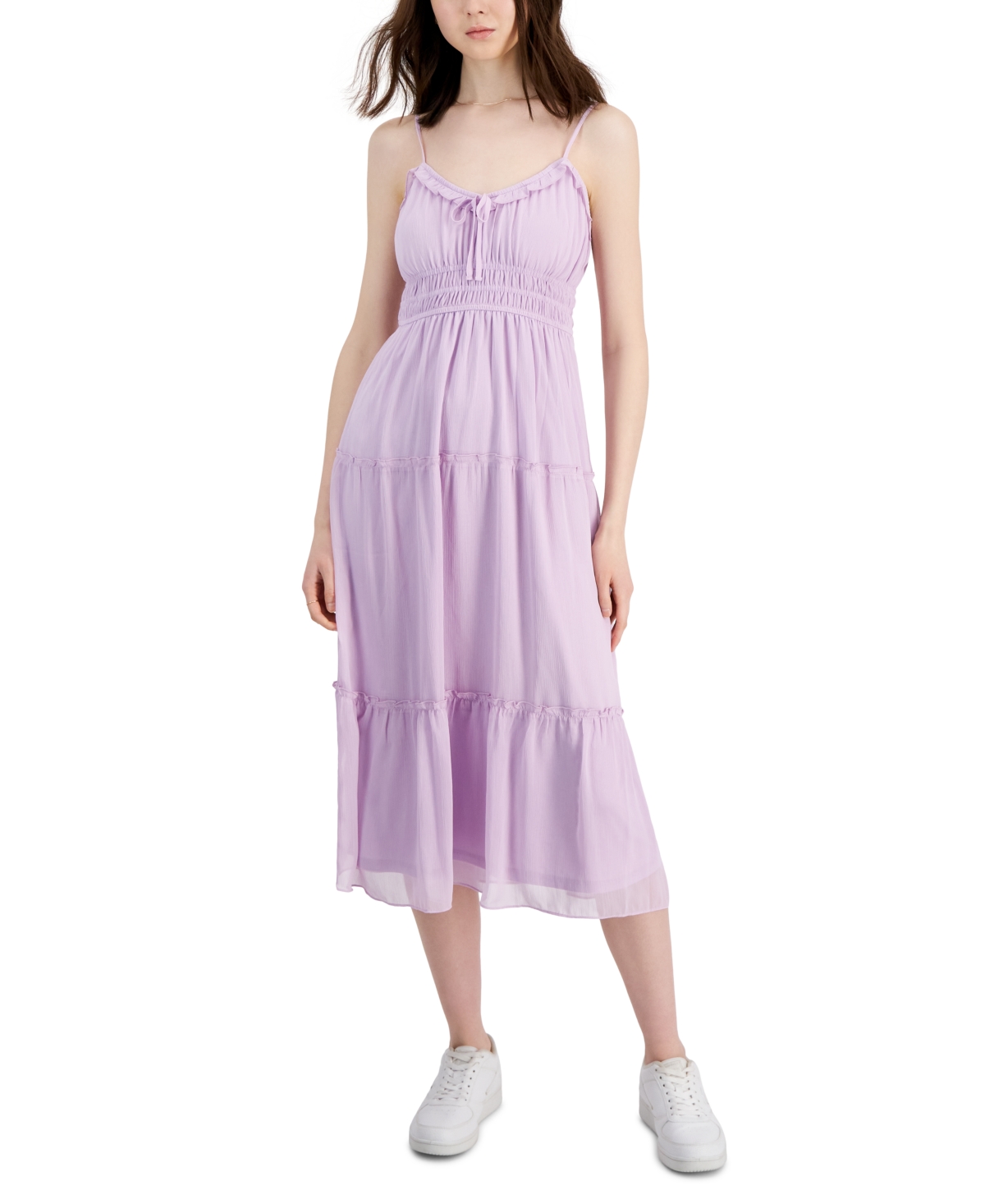 Shop Hippie Rose Juniors' Chiffon Lurex Midi Dress In Lavender Lily