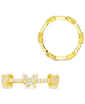 Cubic Zirconia Multiple Butterfly Ring in 14k Gold-Plated Sterling Silver