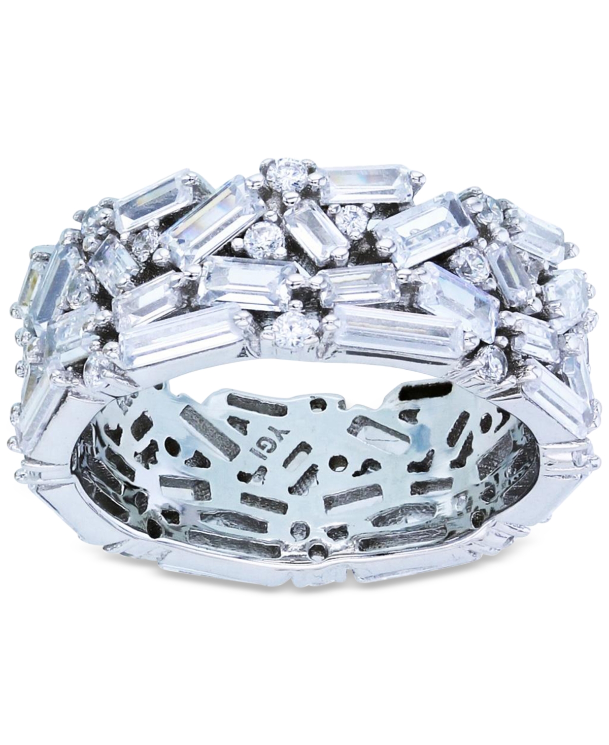 Shop Macy's Cubic Zirconia Round & Baguette Cluster All-around Statement Ring In Silver