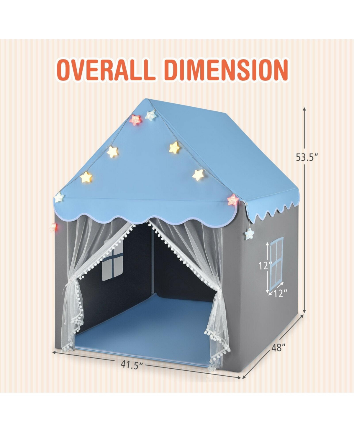 Kids Playhouse Tent with Star Lights and Mat