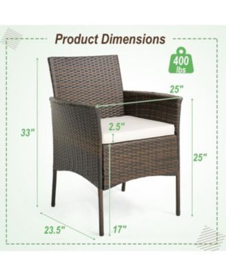 Set of 4 Patio PE Wicker Dining Chairs with Seat Cushions and Armrests