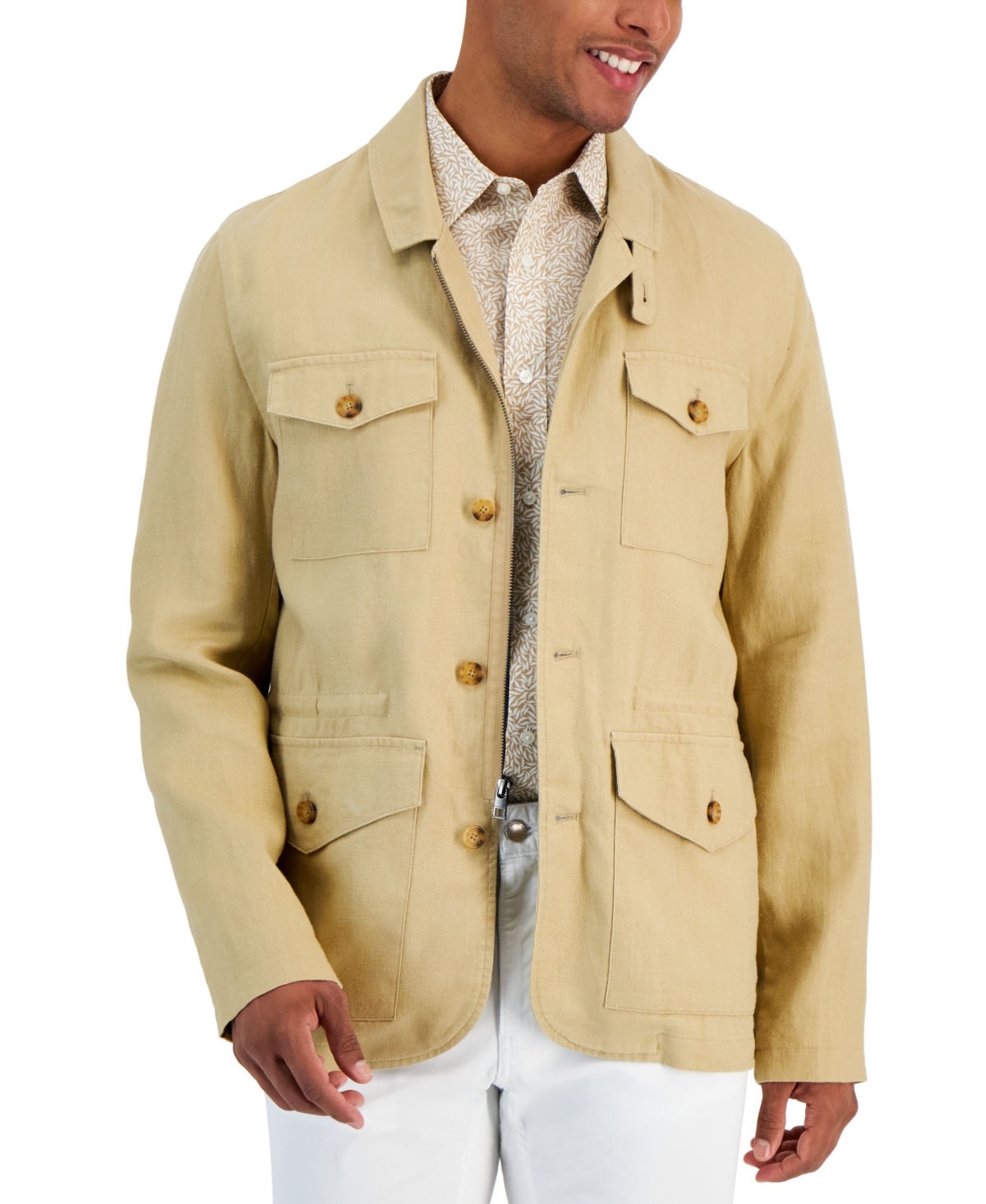 Shop Michael Kors Men's Four-pocket Linen Safari Jacket In Khaki