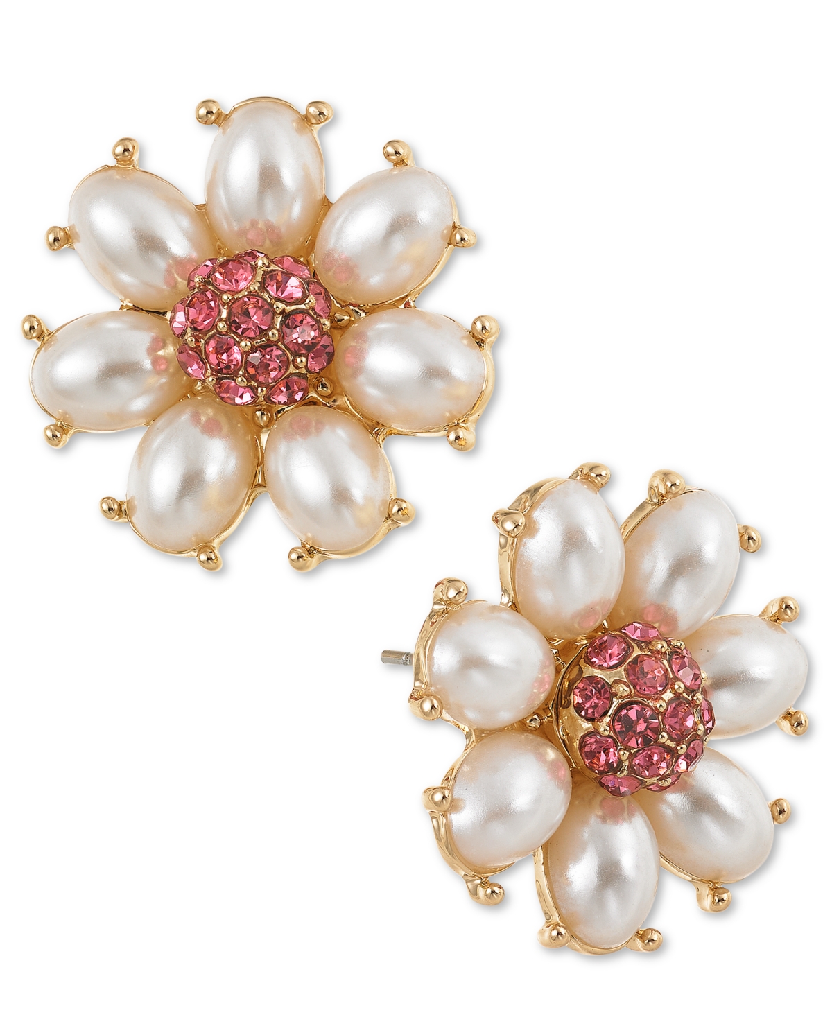Shop On 34th Gold-tone Color Pave & Imitation Pearl Flower Stud Earrings, Created For Macy's In Pink