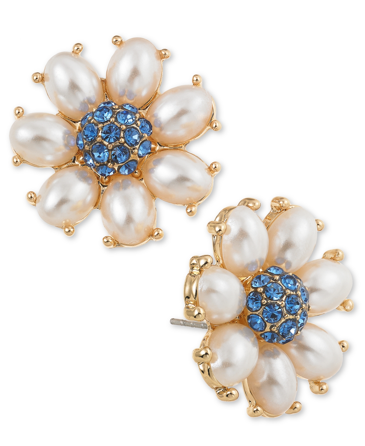 Gold-Tone Color Pave & Imitation Pearl Flower Stud Earrings, Created for Macy's - Pink