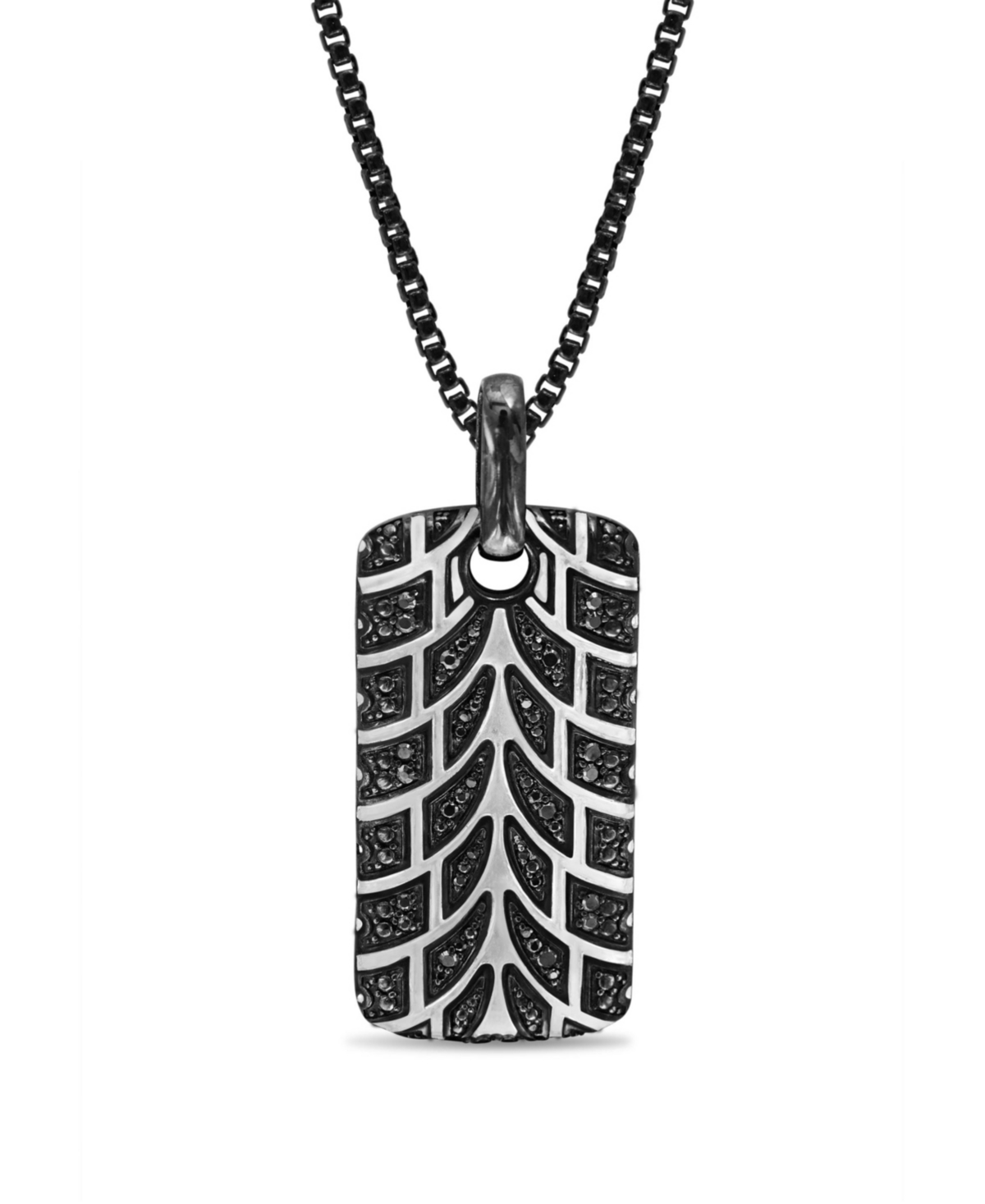 LUVMYJEWELRY STERLING SILVER BLACK DIAMOND RACER SWAG DESIGN RHODIUM PLATED TIRE TREAD TAG CHAIN