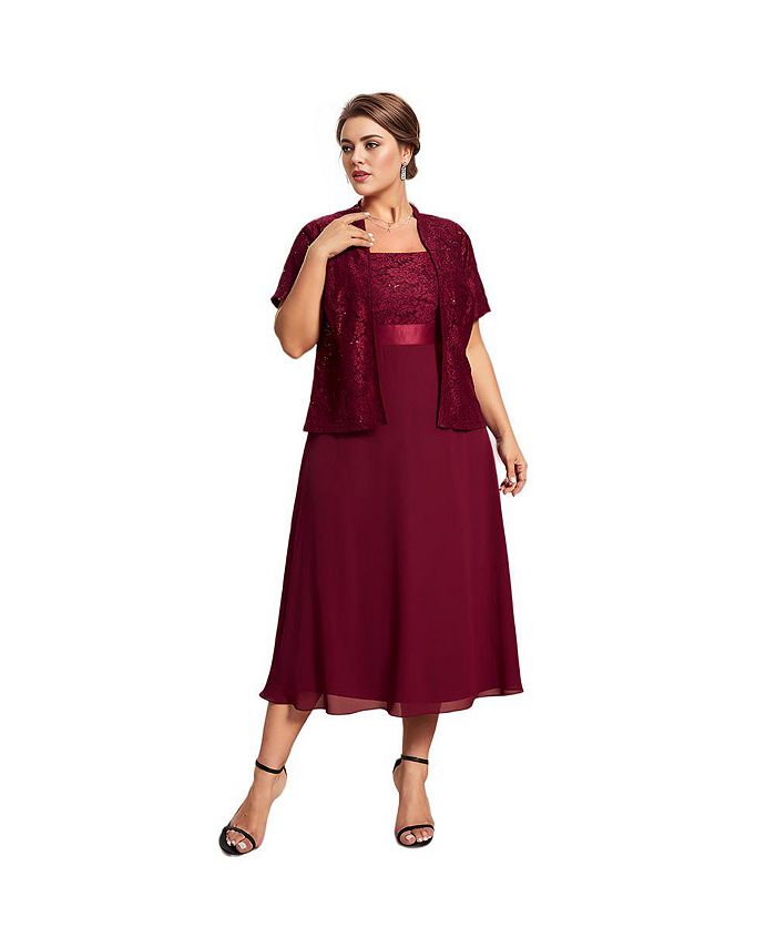 Ever Pretty Plus Size Chiffon Mother of the Bride Dress with Lace
