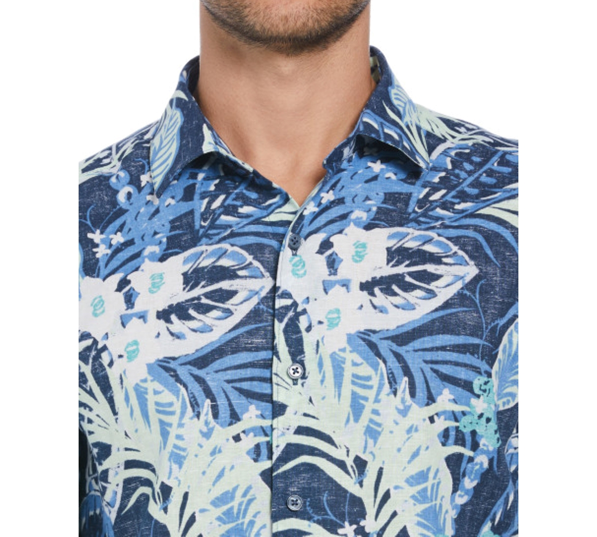 Shop Cubavera Men's Regular-fit Linen-blend Tropical-print Short-sleeve Shirt In Titan