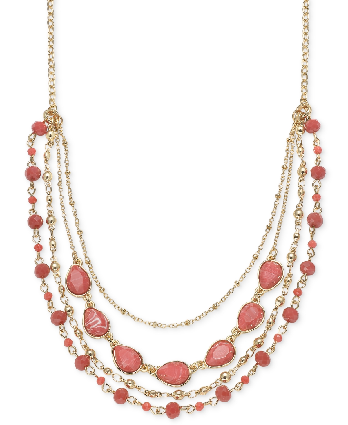 Shop Style & Co Gold-tone Color Stone & Bead Layered Strand Necklace, 17" + 3" Extender, Created For Macy's In Coral