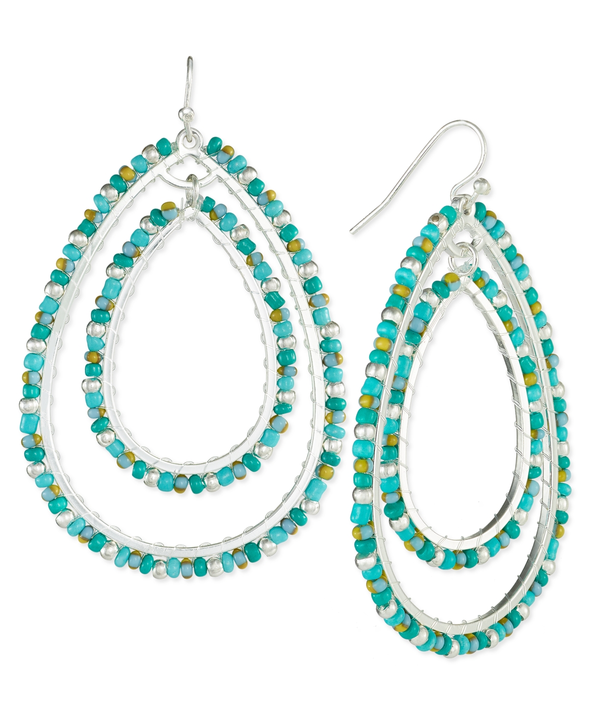 Shop Style & Co Mixed-metal Crystal Double Oval Earrings, Created For Macy's In Turq