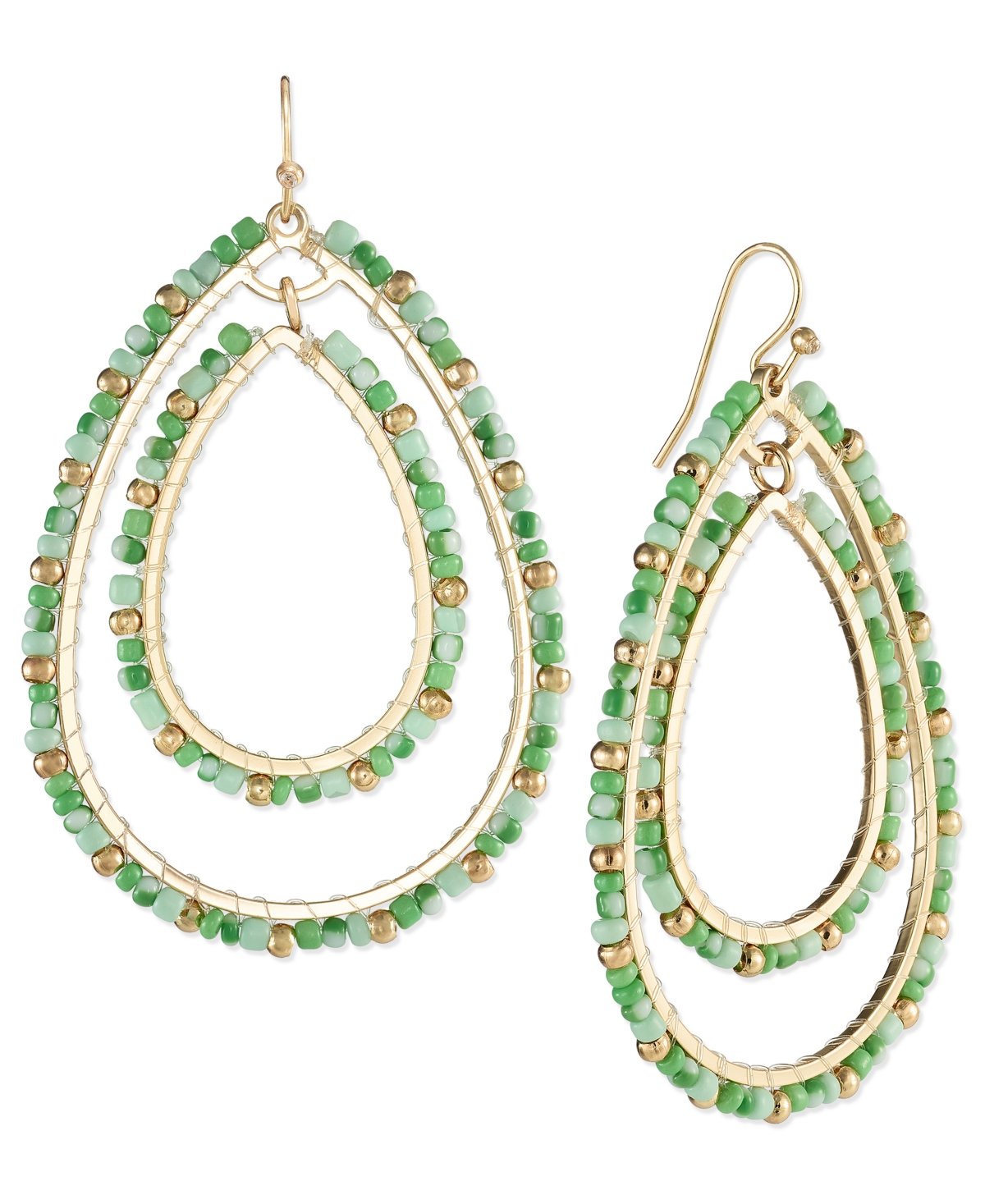Shop Style & Co Mixed-metal Crystal Double Oval Earrings, Created For Macy's In Green