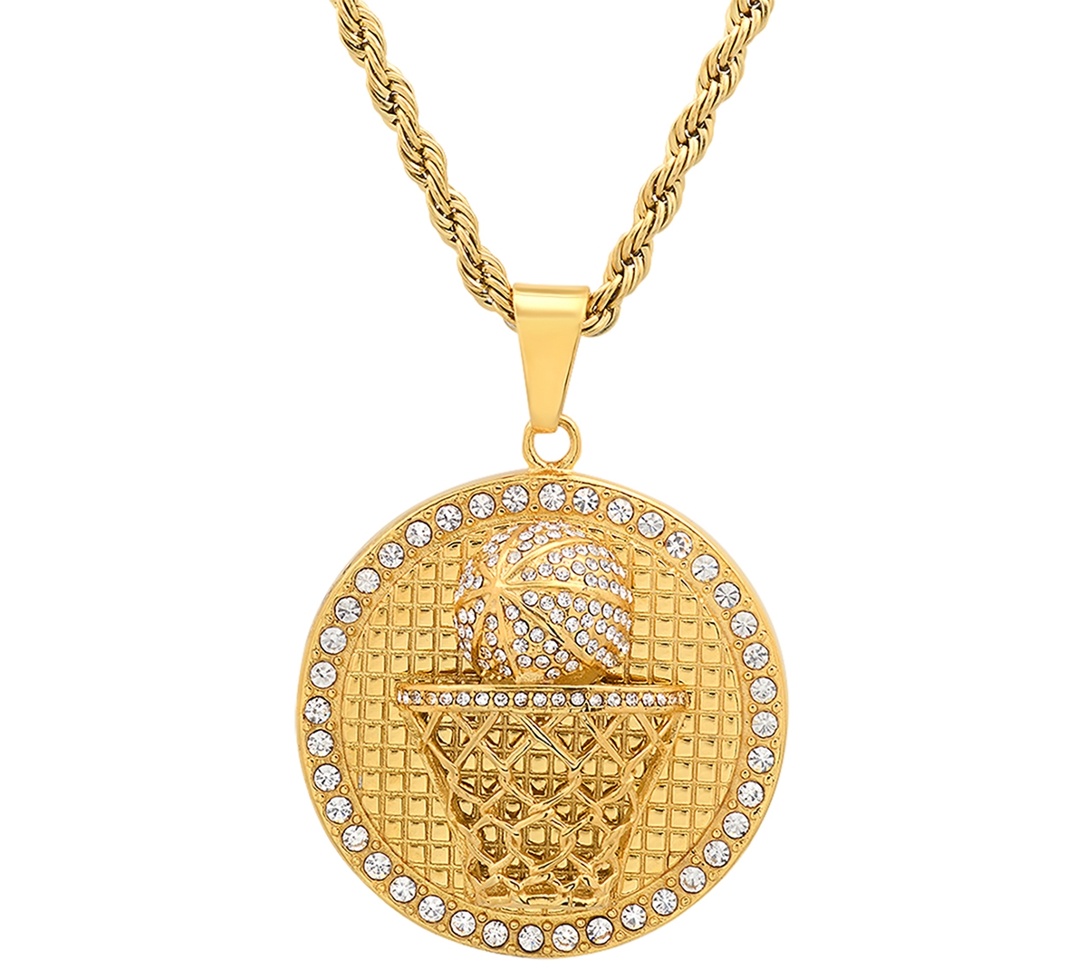 Shop Steeltime Men's 18k Gold-plated Stainless Steel Simulated Diamond Basketball 24" Pendant Necklace
