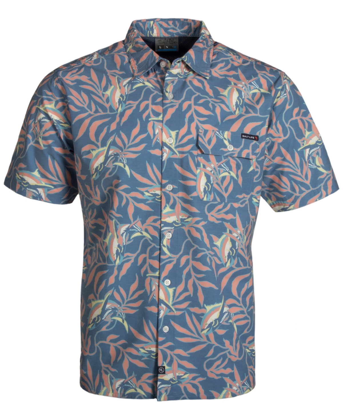 Salt Life Men's Hide N Sea Graphic Print Short-sleeve Button-up Shirt In Elemental Blue