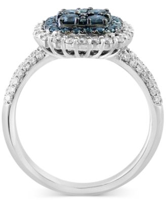 EFFY&reg; Blue Diamond & White Diamond Halo Cluster Ring (1-1/3 ct. t.w.) in 14k White Gold