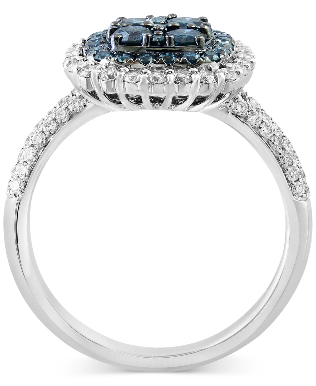 Shop Effy Collection Effy Blue Diamond & White Diamond Halo Cluster Ring (1-1/3 Ct. T.w.) In 14k White Gold