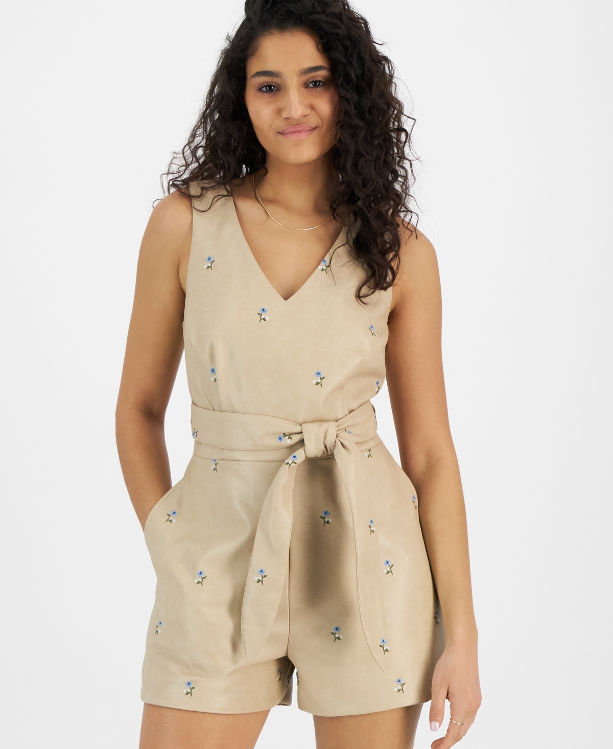 Shop Avec Les Filles Women's Embroidered Wrap-back Romper In Embroidered Flower