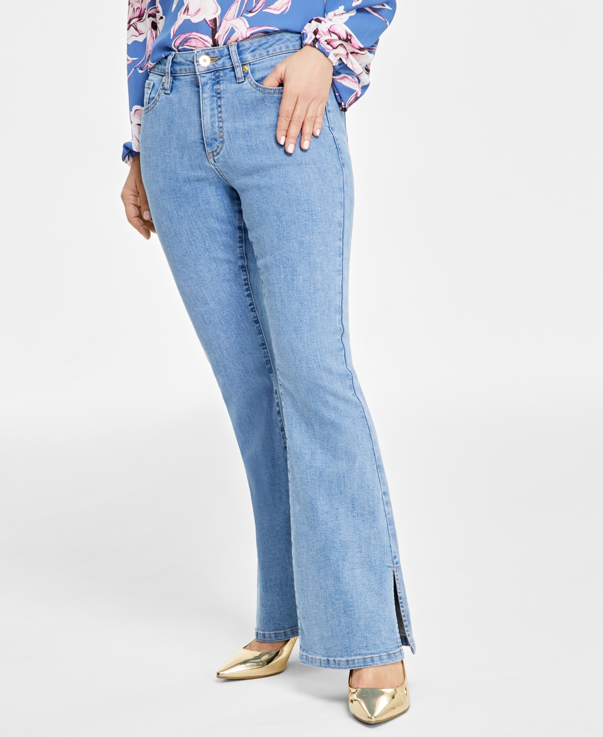 Inc International Concepts Petite High-rise Flare-leg Jeans, Created For Macy's In Light Indigo