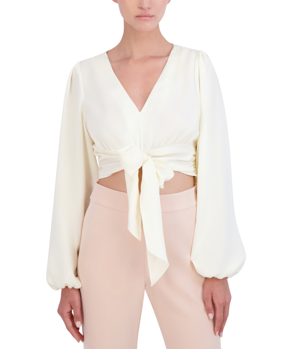 Shop Bcbg New York Women's Tie-front Cropped Blouse In Ivory
