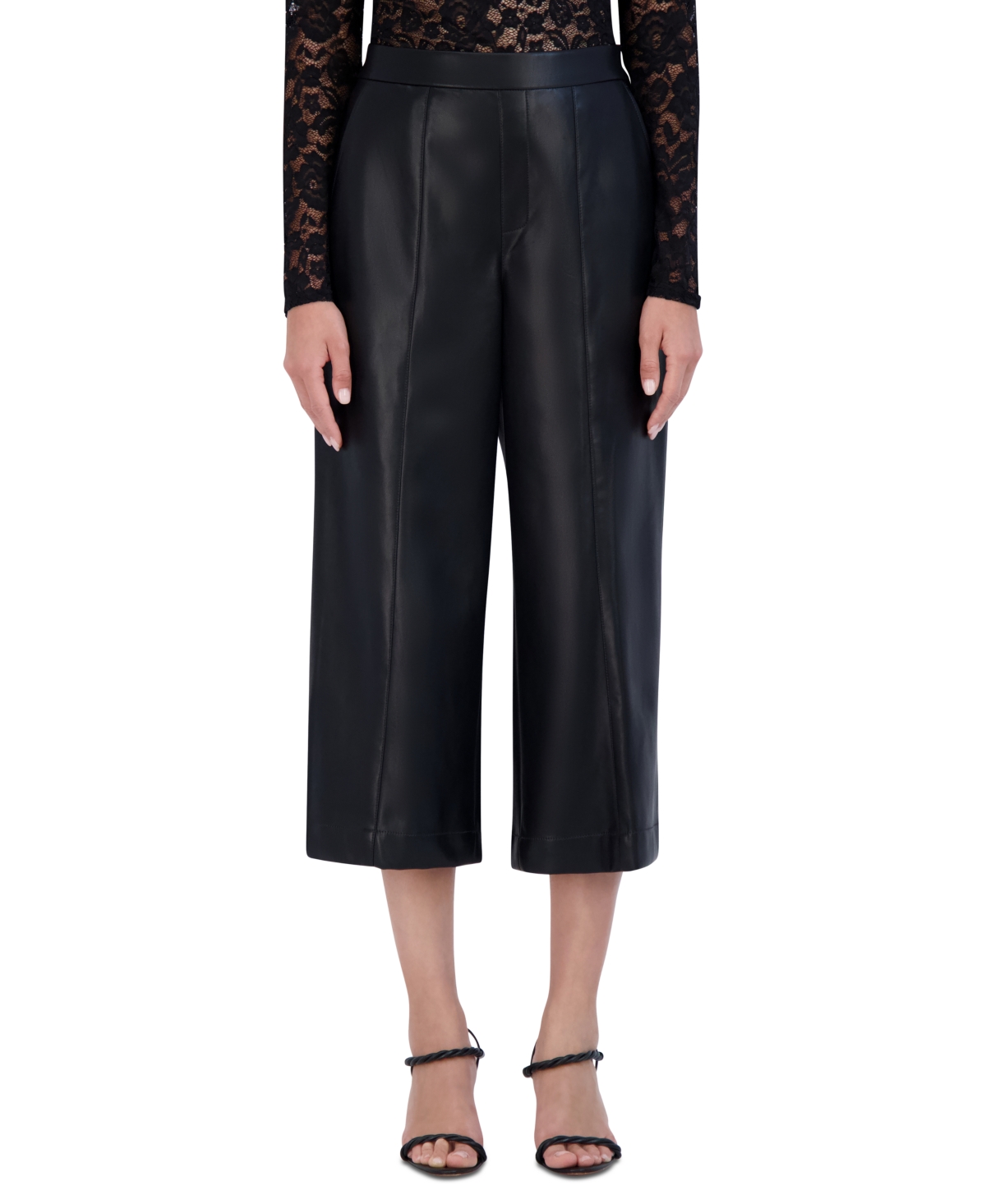 Shop Bcbg New York Women's Faux-leather Cropped Pants In Onyx