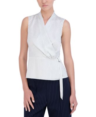 BCBG NEW YORK - Women's Pinstripe Sleeveless Wrap Top