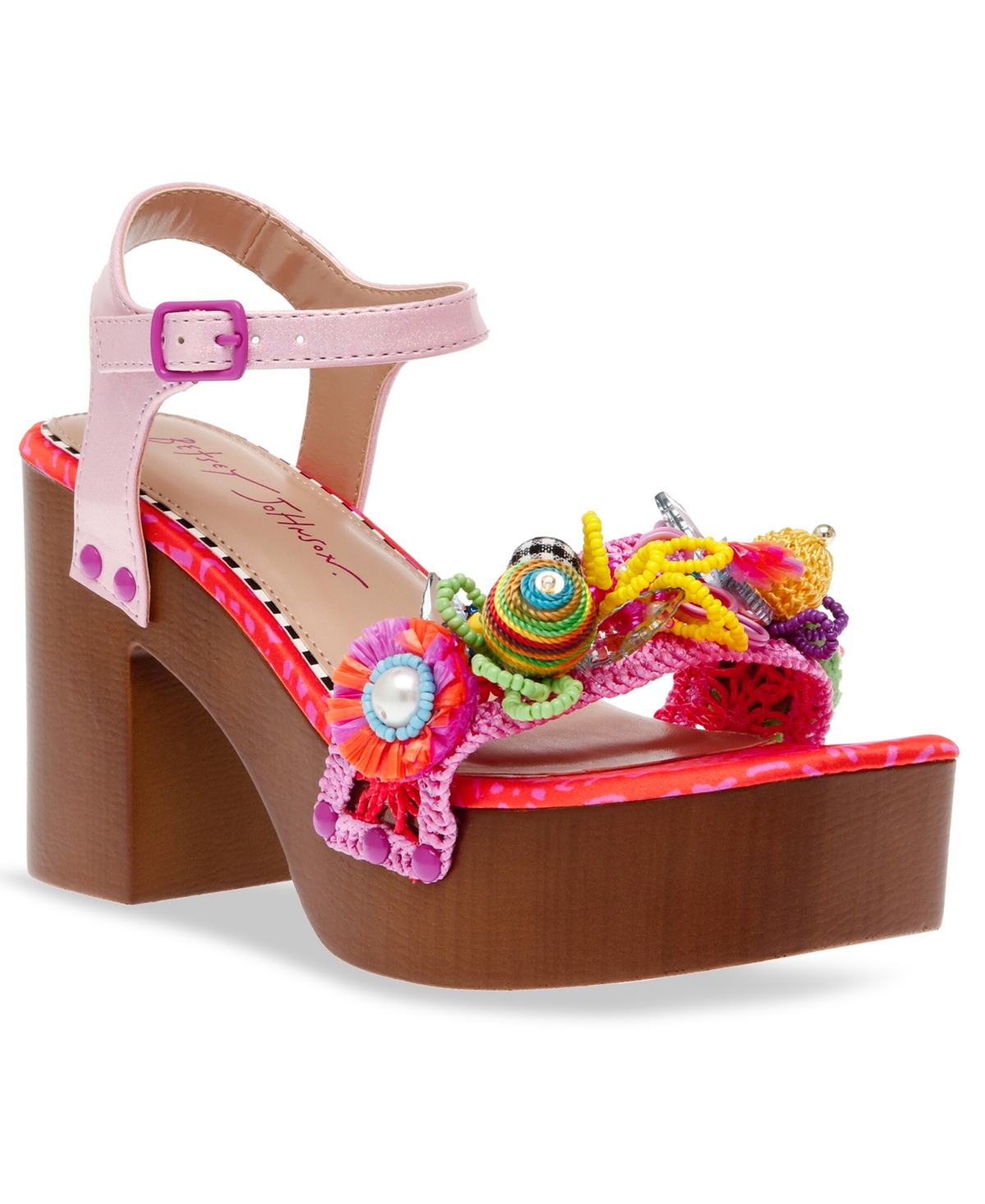 Women's Deana Embellished Two-Piece Wooden Platform Dress Sandals - Pink Multi