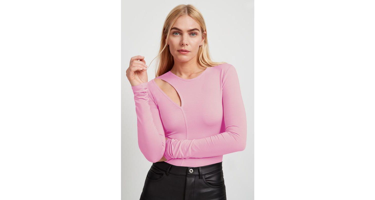 Women's Seta Long-Sleeve Jersey Top with Textured Shoulder Cutout