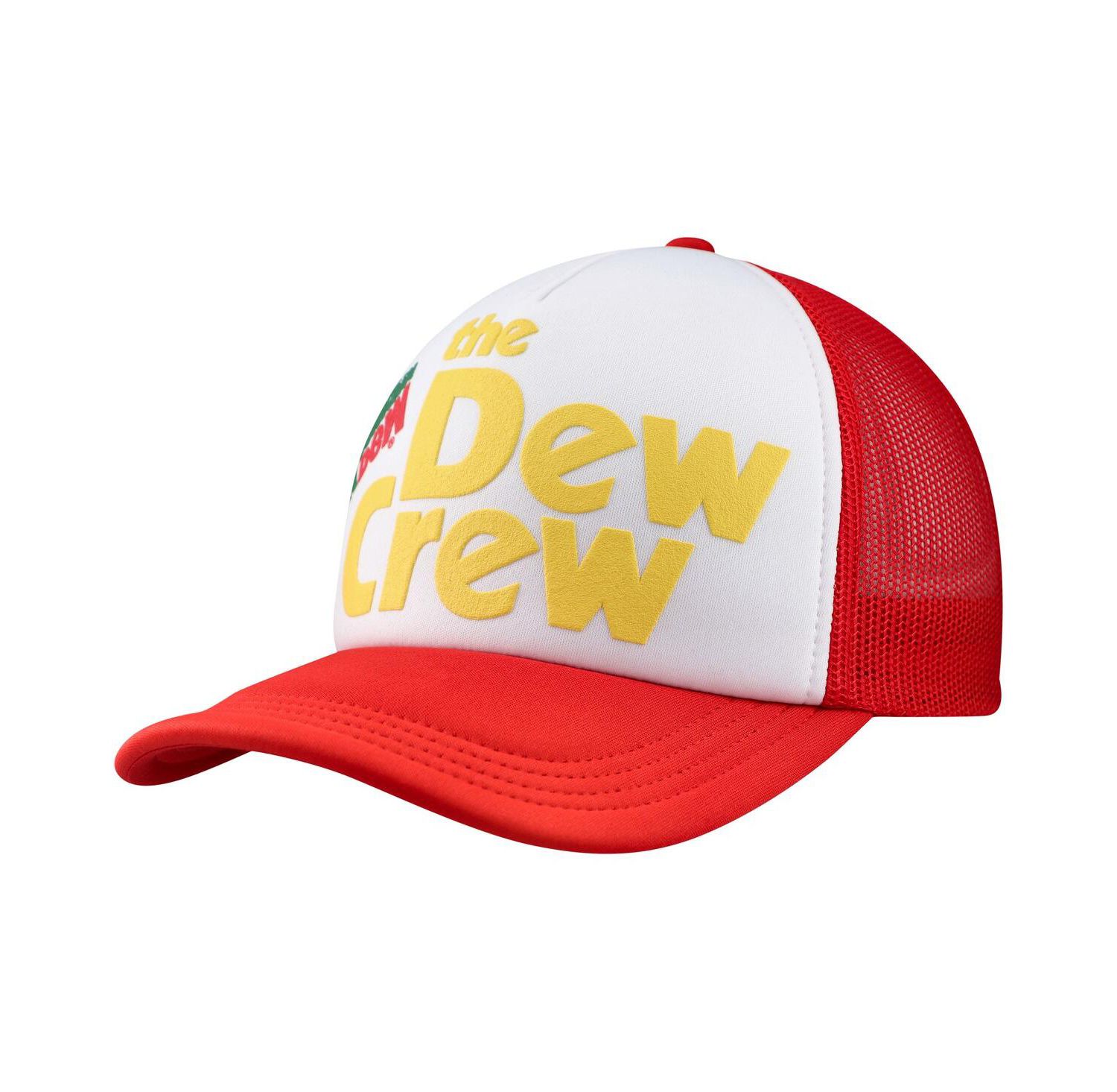 Men's White, Red Mountain Dew Dew Crew Foam Trucker Adjustable Hat