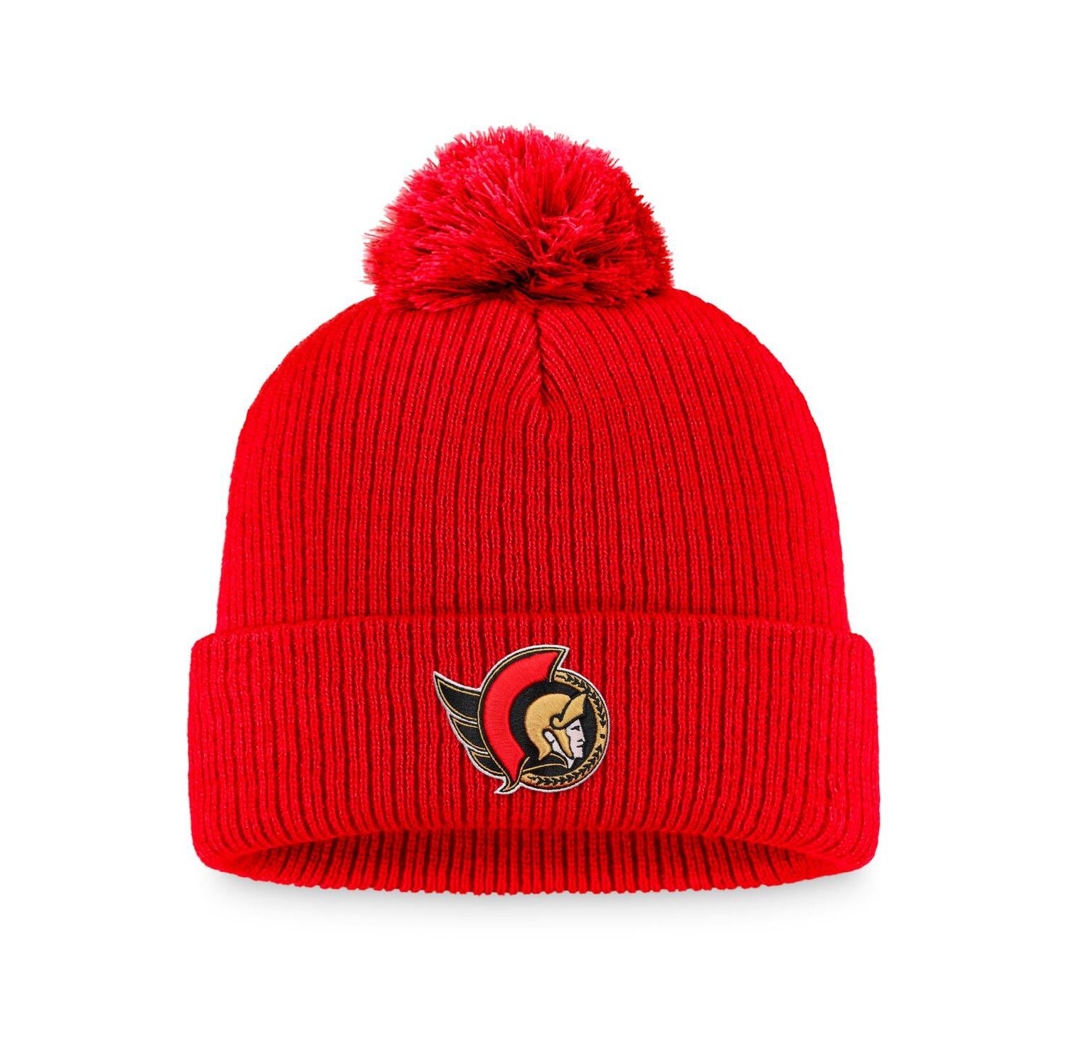Men's Red Ottawa Senators Core Primary Logo Cuffed Knit Hat with Pom