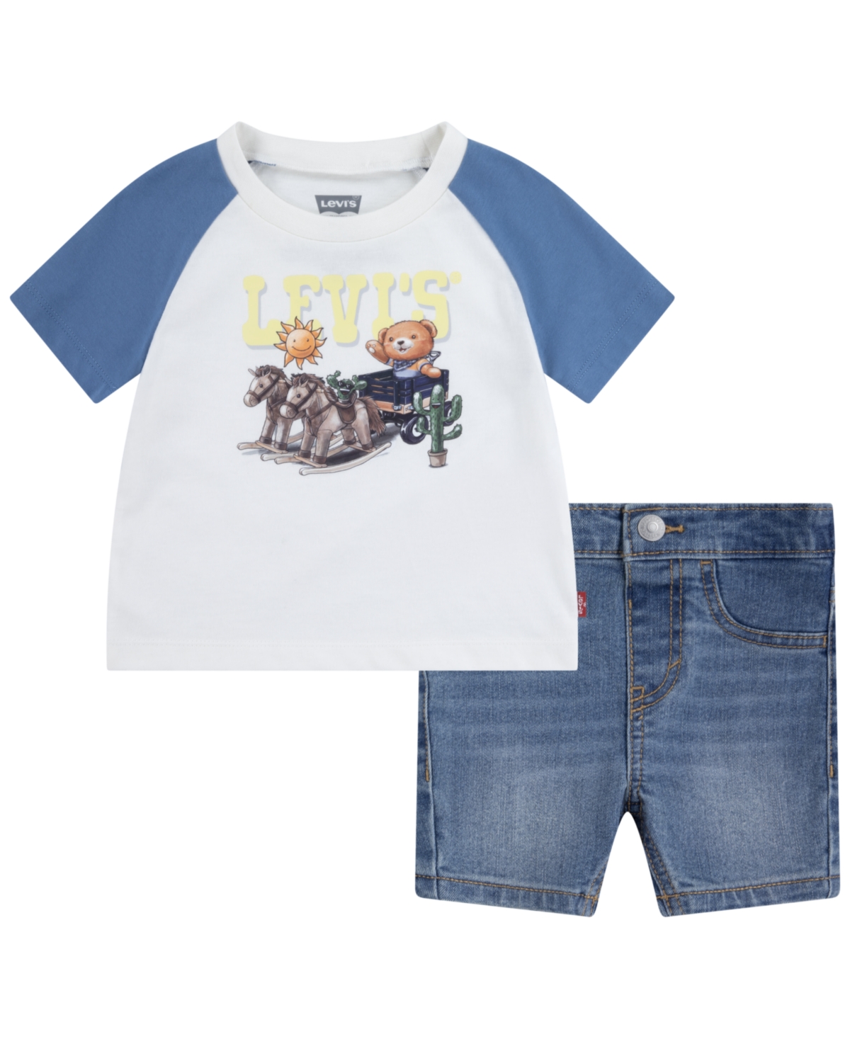 Levi's Baby Boys Bear Raglan T-shirt And Shorts Set In Clound Dancer