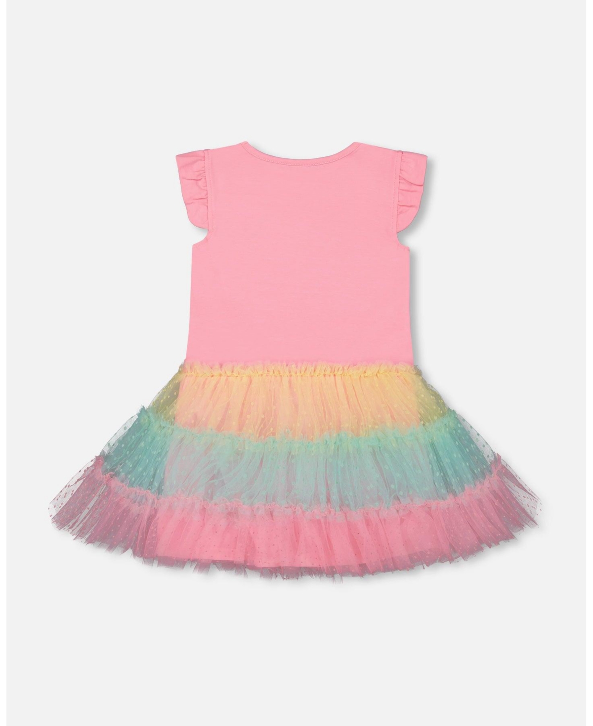 Baby Girl Short Sleeve Dress With Tulle Skirt- Infant - Bubble gum pink