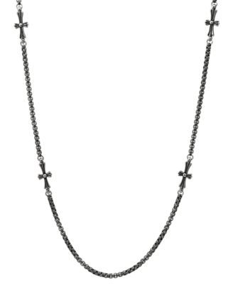 STEELTIME - Men's Stainless Steel Round Link Chain & Crosses Necklace, 24"