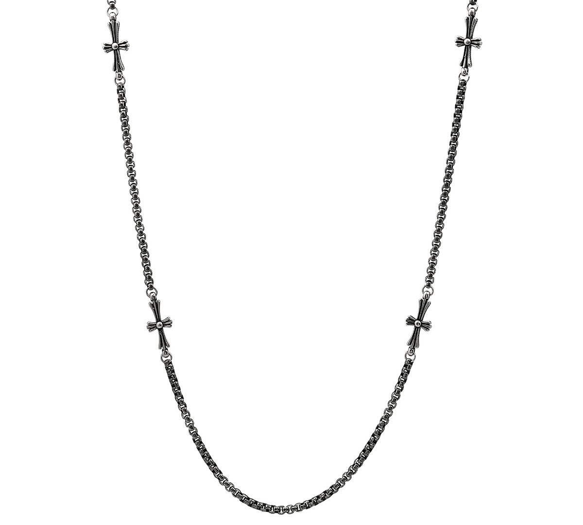 Steeltime Men's Stainless Steel Round Link Chain & Crosses Necklace, 24" In Gunmetal