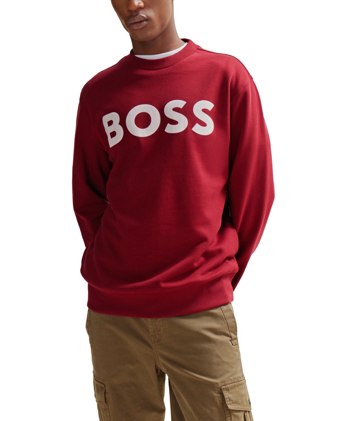 Shop Hugo Boss Boss By  Men's Rubber-print Logo Relaxed-fit Sweatshirt In Open Red