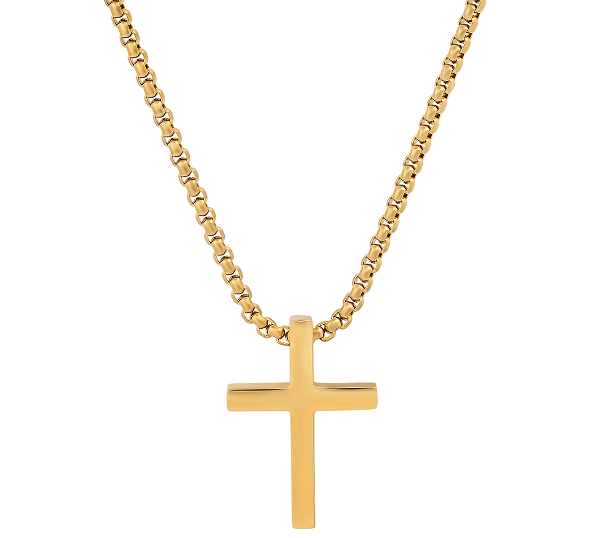 Men's Polished Cross Pendant Necklace, 24" - Gold