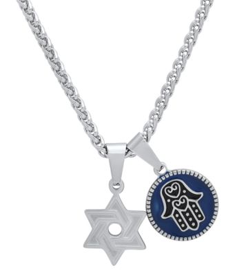 Men's 18K Gold Plated Star of David & Hamsa Round Pendant Necklace, 24"
