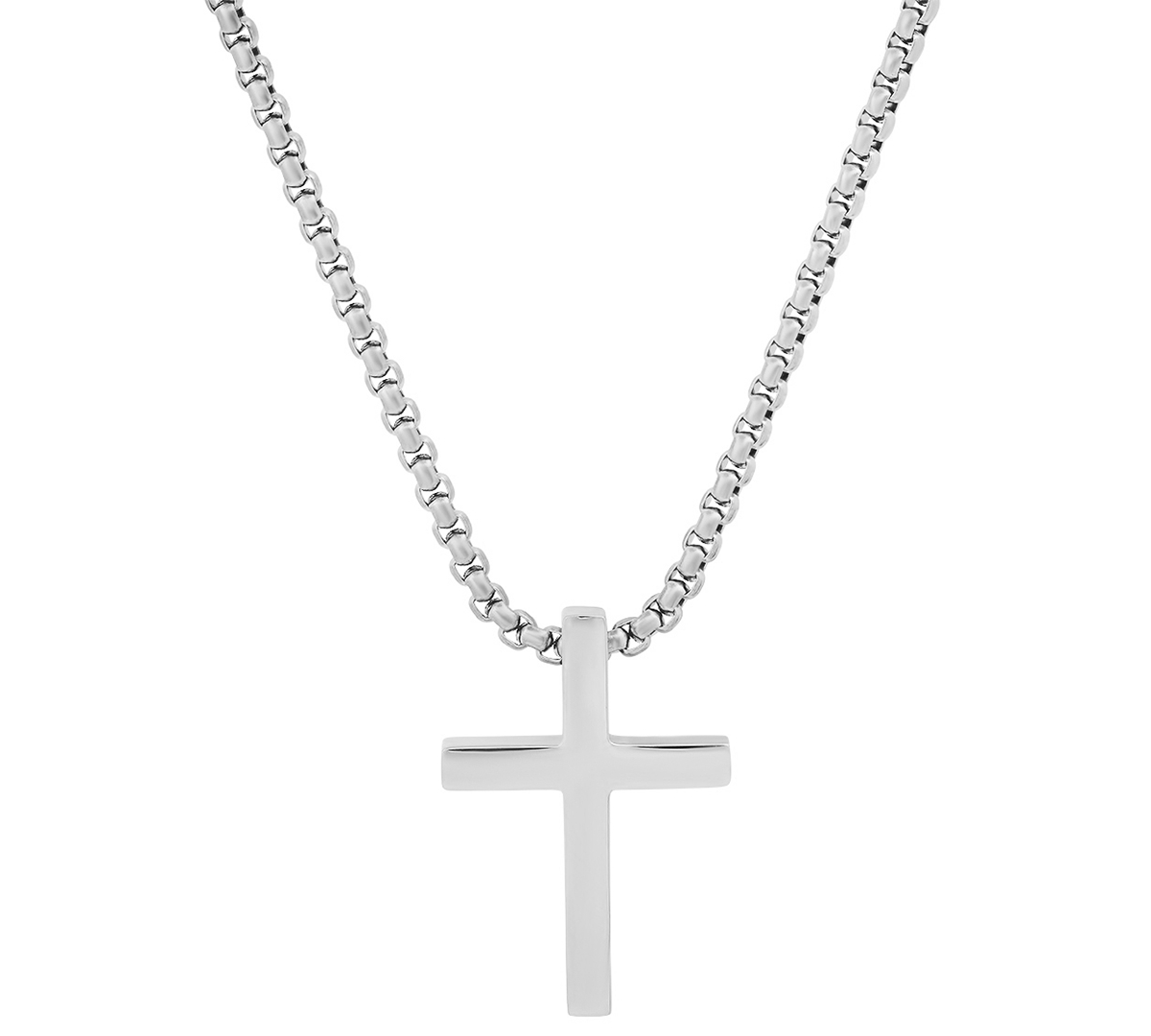 Shop Steeltime Men's Polished Cross Pendant Necklace, 24" In Silver