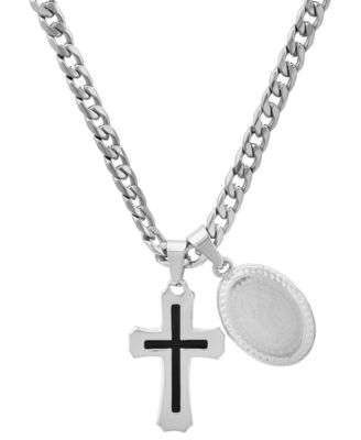 Men's Cross & Guadalupe Oval Pendant Necklace, 24"