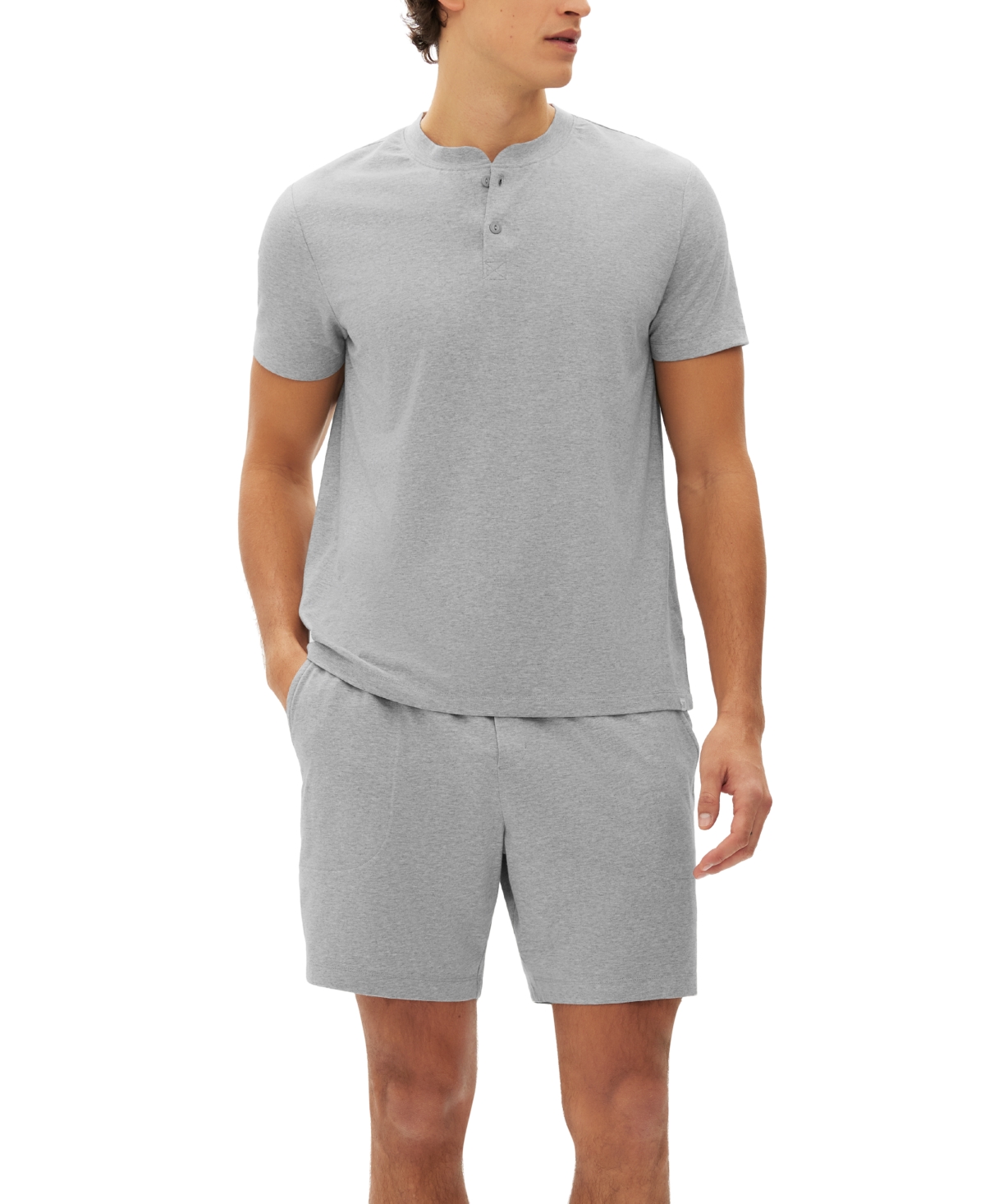 Men's 2-Pc. Heathered Henley Shirt & Shorts Pajama Set - Navy