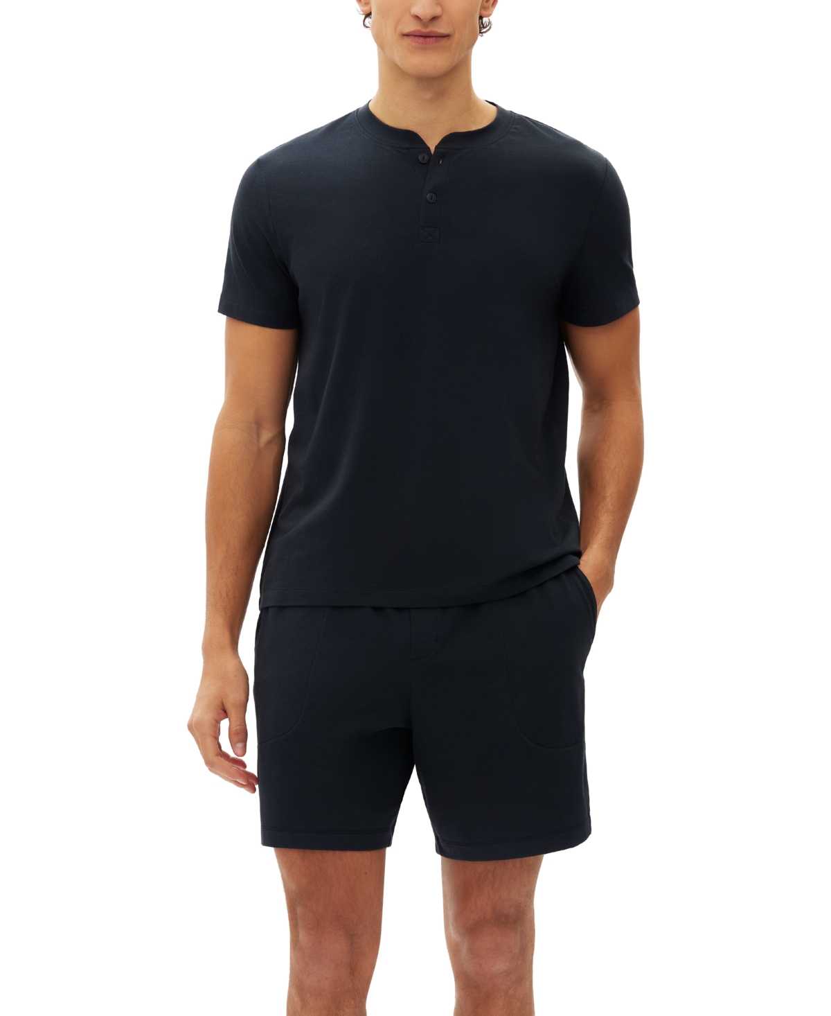 Men's 2-Pc. Heathered Henley Shirt & Shorts Pajama Set - Navy