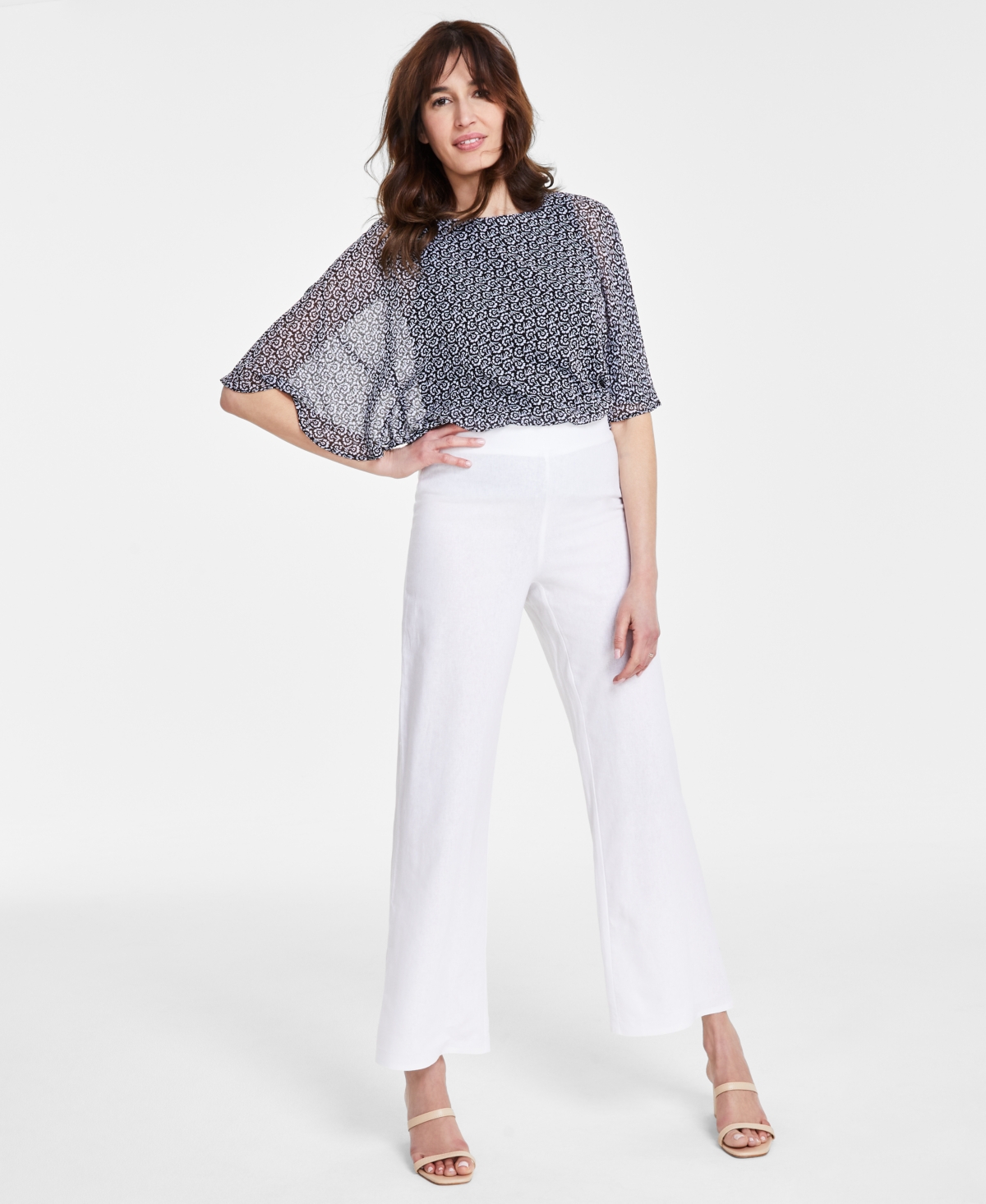 Sam & Jess Women's Linen-Blend Wide-Leg Pull-On Pants