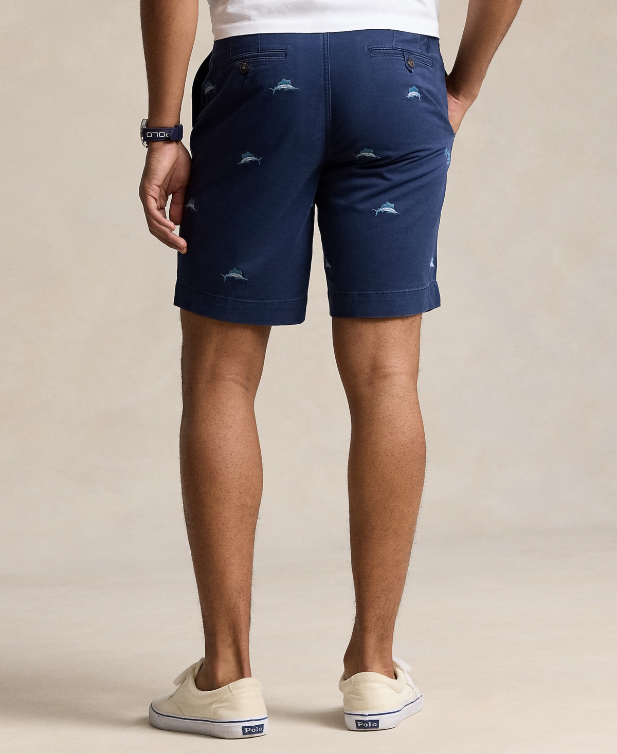 Shop Polo Ralph Lauren Men's 9-inch Stretch Classic Fit Marlin Shorts In Newport Navy,marlin Anchor Emb