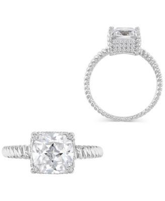 Cubic Zirconia Cushion-Cut Solitaire Twist Rope Engagement Ring