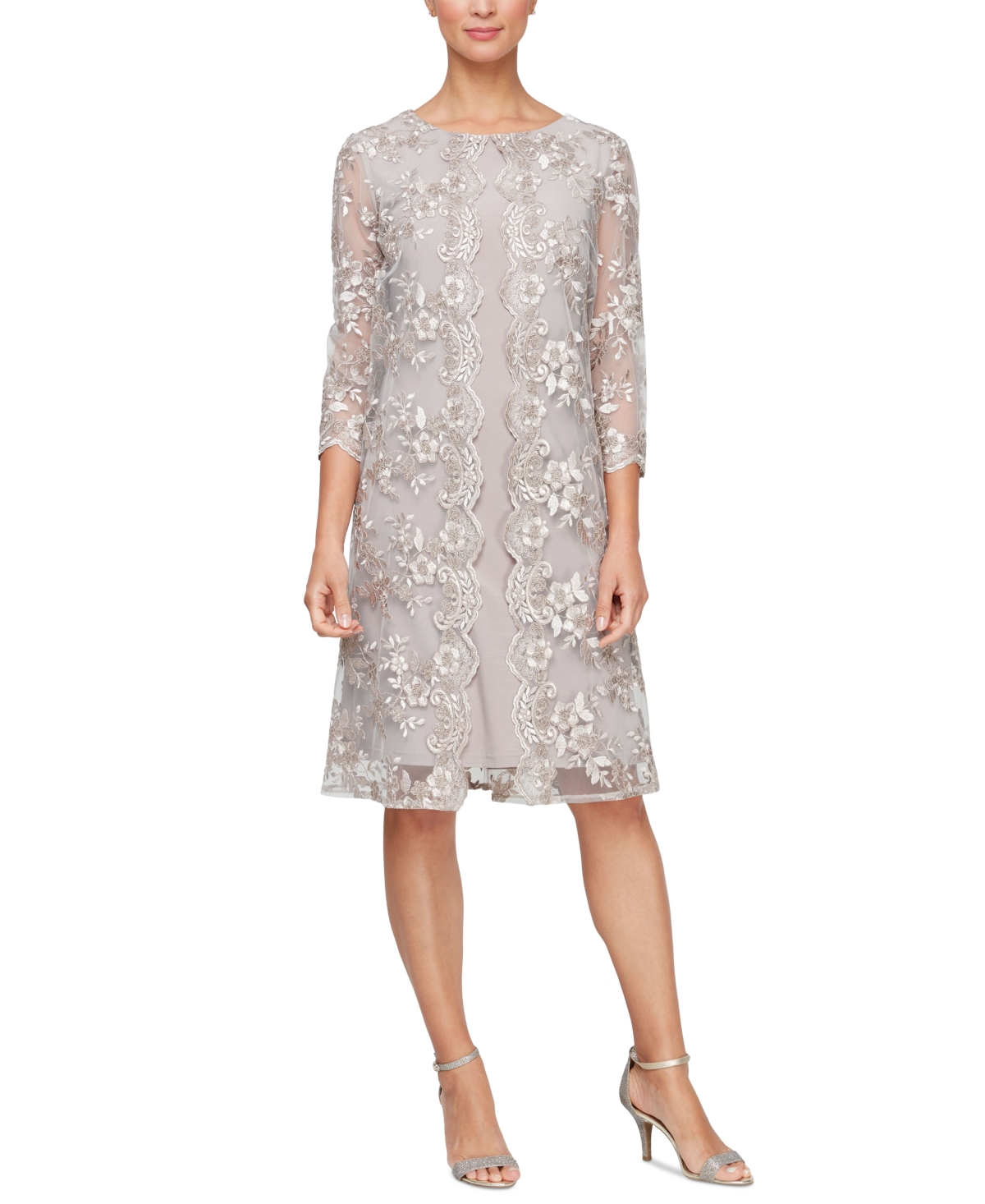 Alex Evenings Petite Lace Jacket Dress In Taupe