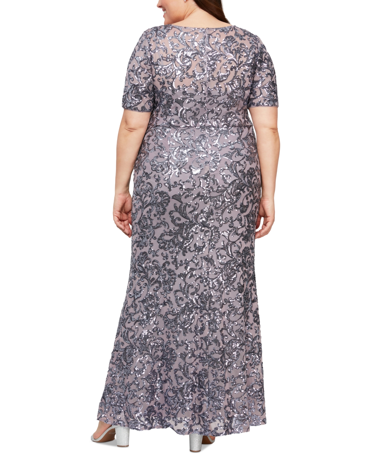 Shop Alex Evenings Plus Size Sequined Flutter-sleeve Gown In Icy Orchid