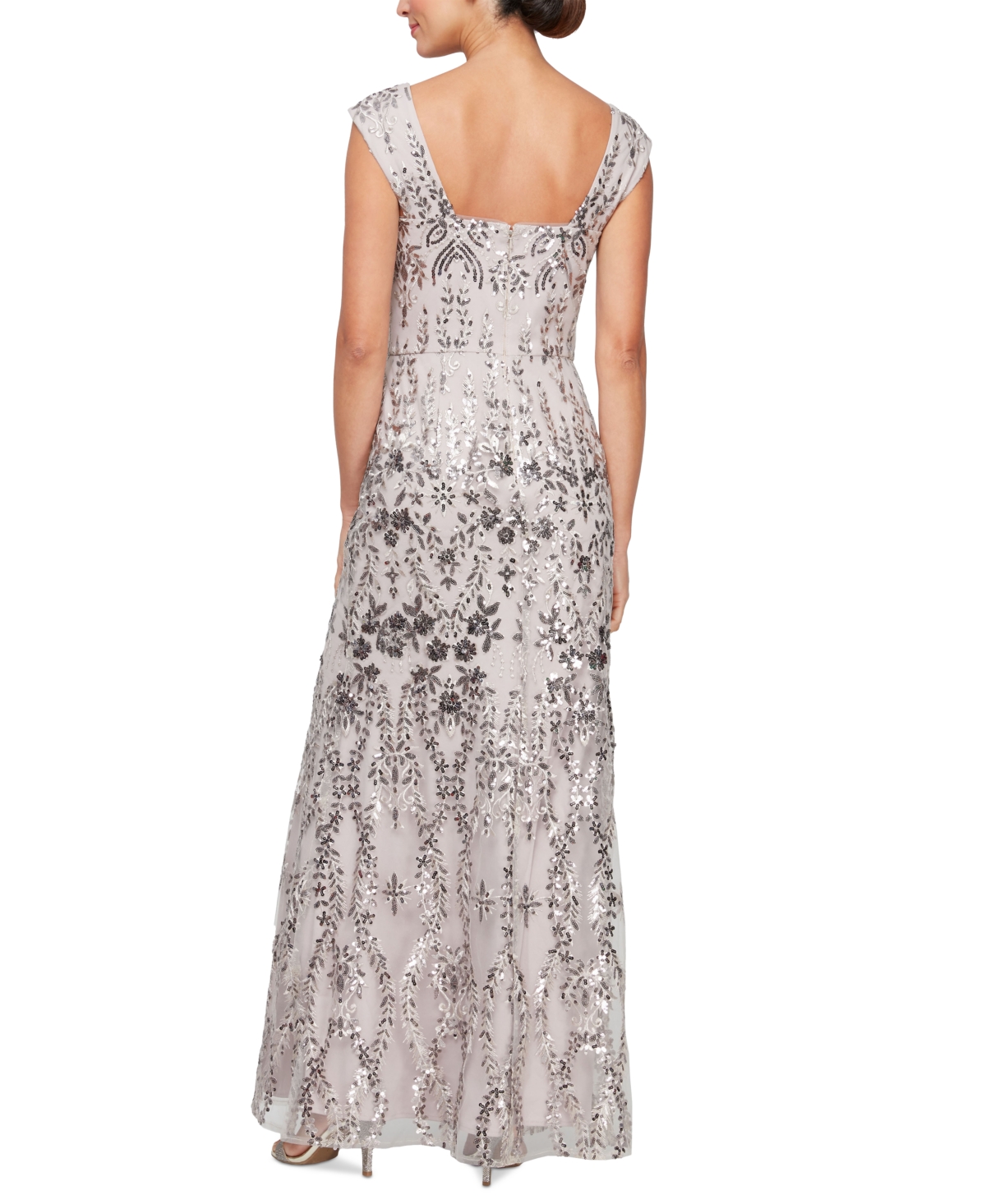 Shop Alex Evenings Petite Sequined Embroidered Gown In Taupe