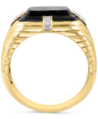 EFFY&reg; Men's Onyx & Diamond (1/10 ct. t.w.) Ring in Gold-Plated Sterling Silver